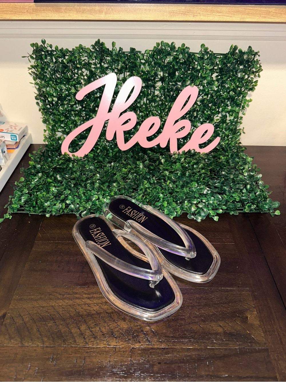 Clear Jelly Strap Black Flip Flop Sandals -